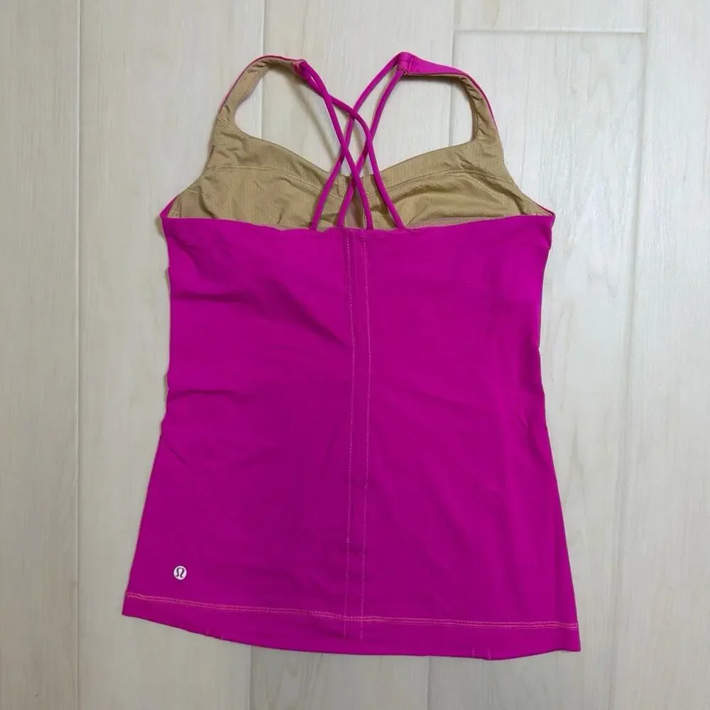 Lululemon Free To Be Tank Hot Pink Strappy Back Built In Shelf Bra Cami Size 8